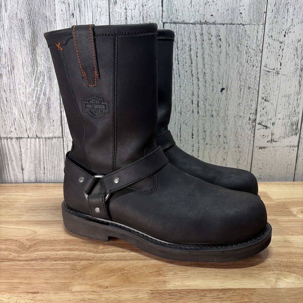 Harley-Davidson Men's Wellington Boot, 11 M, Steel Toe Black Leather
